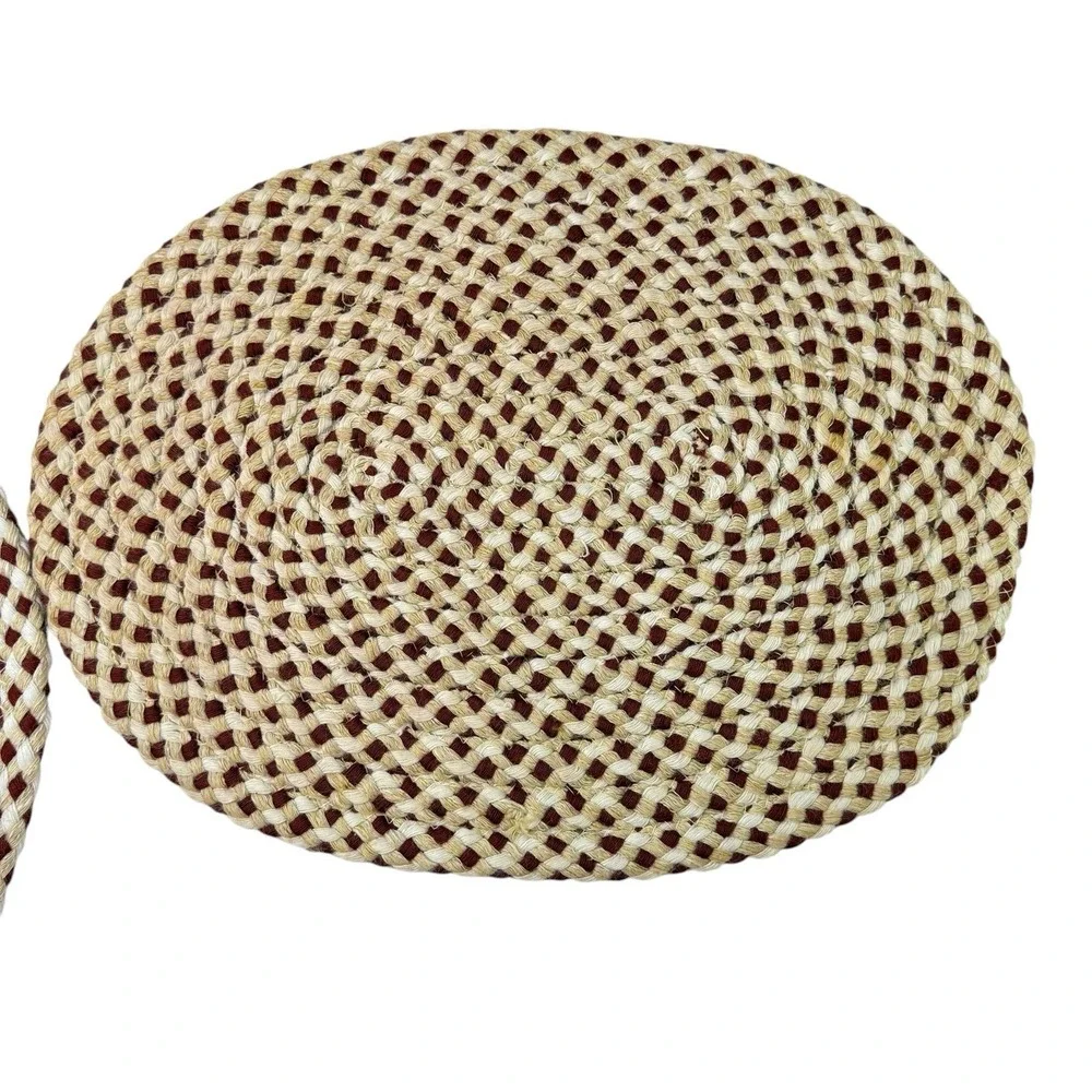 4 Braided Rug Oval Placemats Burgundy Cream Earth Tones 13